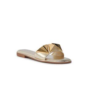 Akira Benno Gold Flat Vegan Leather Sandal